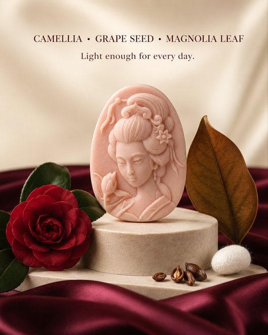 Silk & Herb Noble Lady soap bar close-up, pink botanical soap