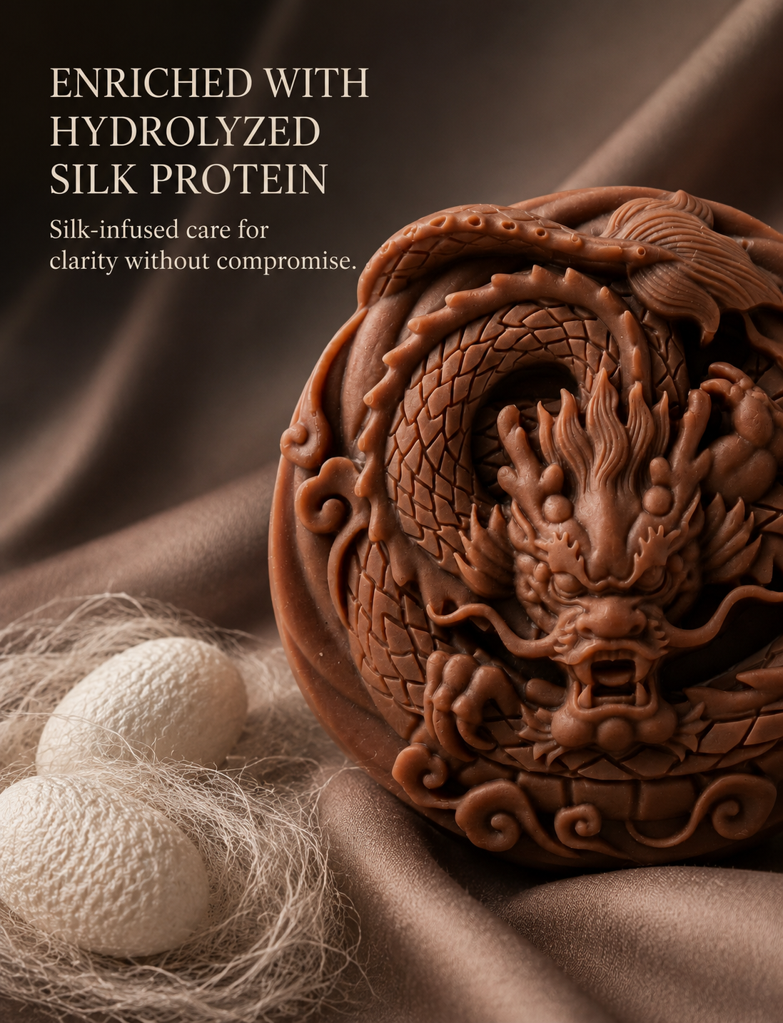 Silk & Herb Dragon Series handcrafted soap bar, styled product photo