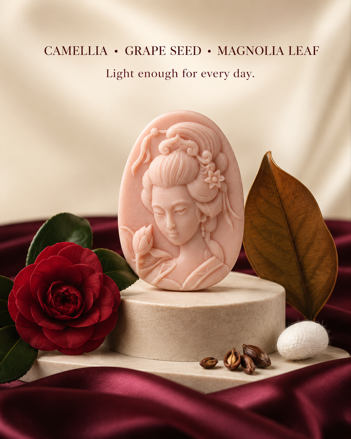 Silk & Herb Noble Lady soap bar close-up, pink botanical soap